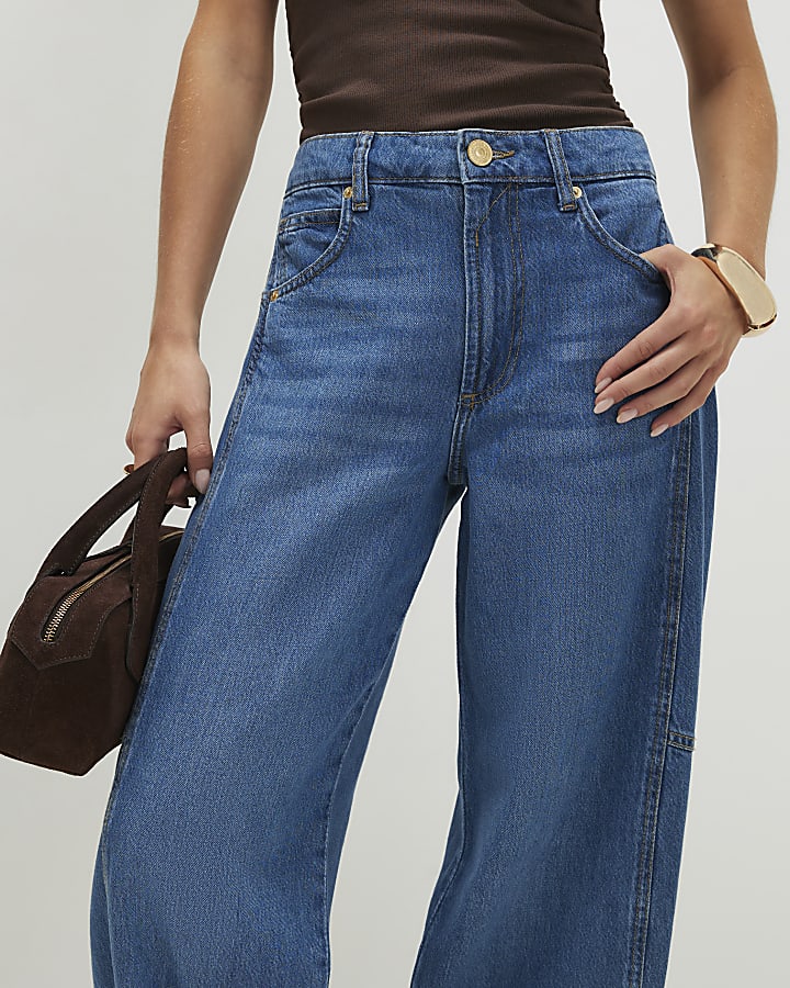 Petite Blue Soft Barrel Leg Jeans