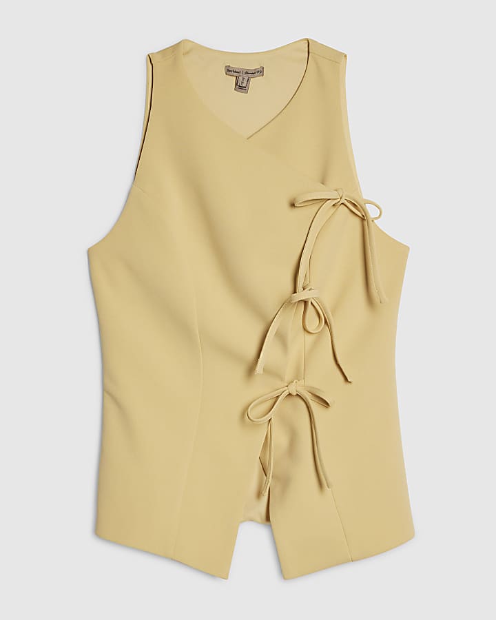 Yellow Asymmetric Bow Tie Front Waistcoat