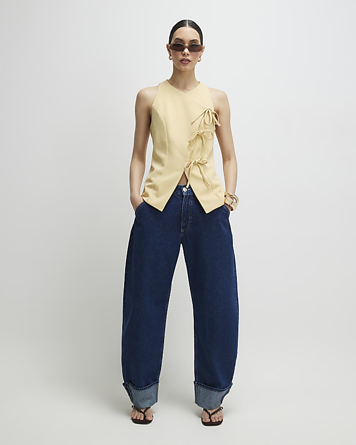 Yellow Asymmetric Bow Tie Front Waistcoat