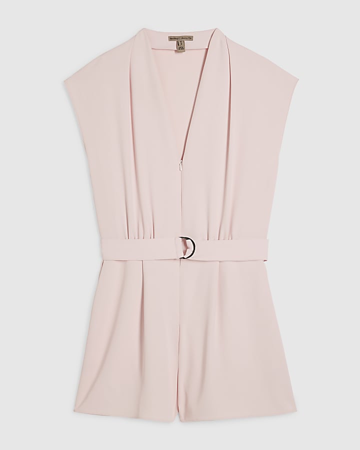 Pink Short Sleeve Belted Playsuit