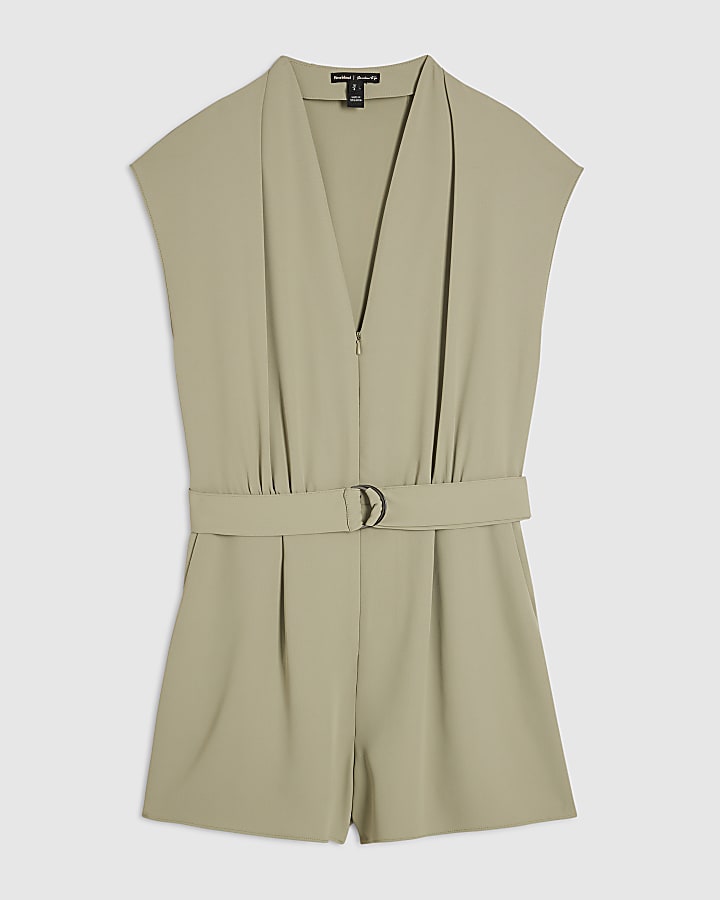 Khaki Short Sleeve Belted Playsuit