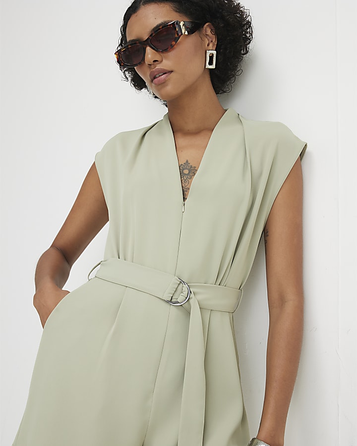 Khaki Short Sleeve Belted Playsuit