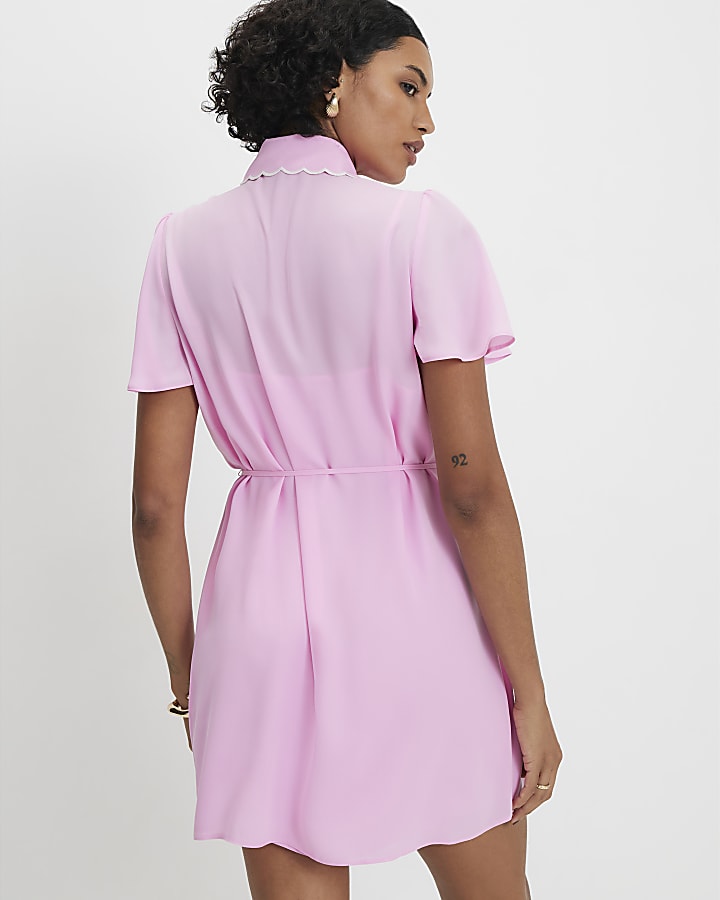 Pink Scallop Shirt Dress
