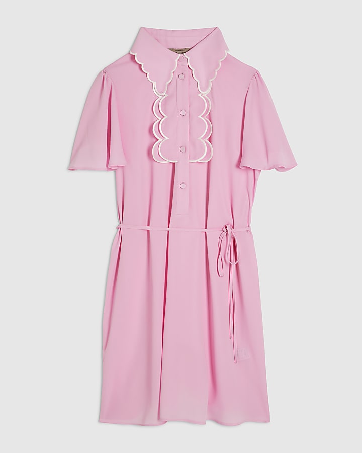 Pink Scallop Shirt Dress