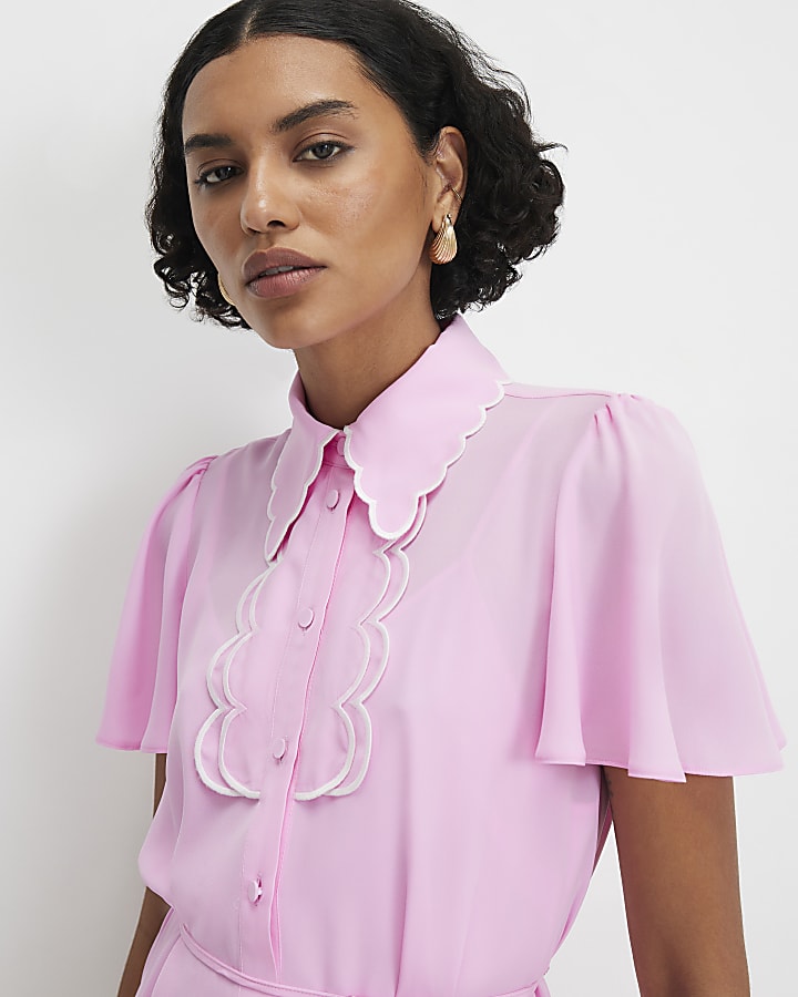 Pink Scallop Shirt Dress