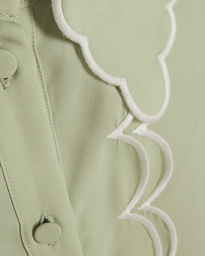 Green Scallop Mini Shirt Dress