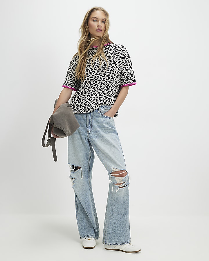 Brown Animal Print Whipstitch T-Shirt