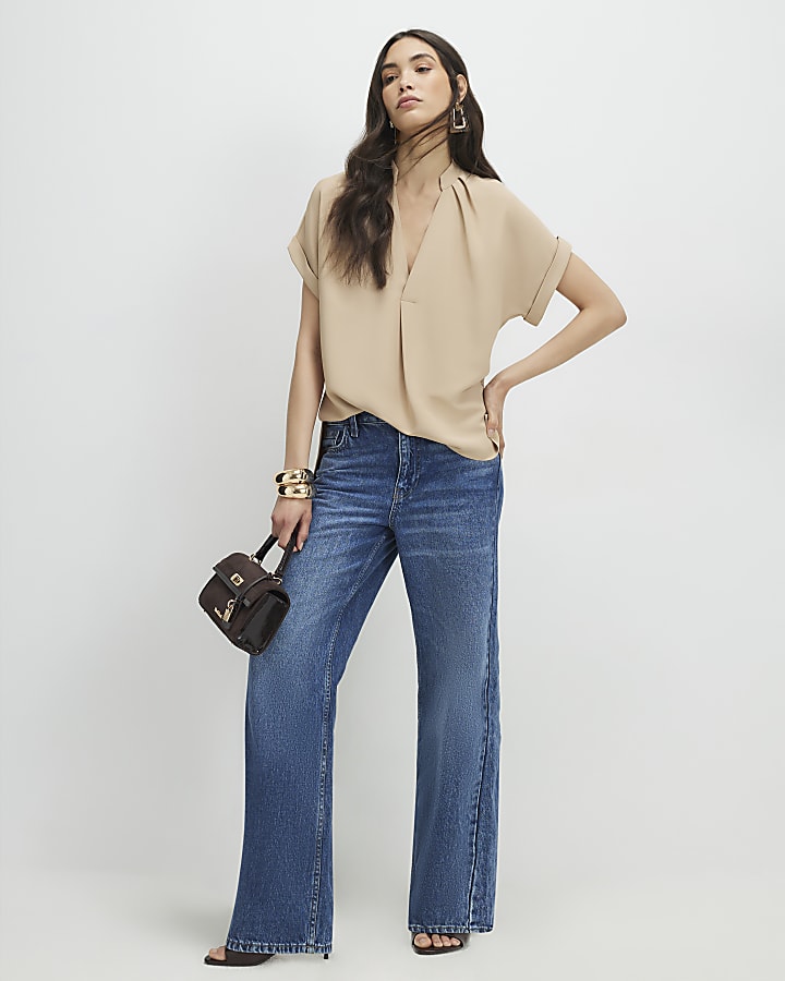 Brown Notch Neck T-Shirt