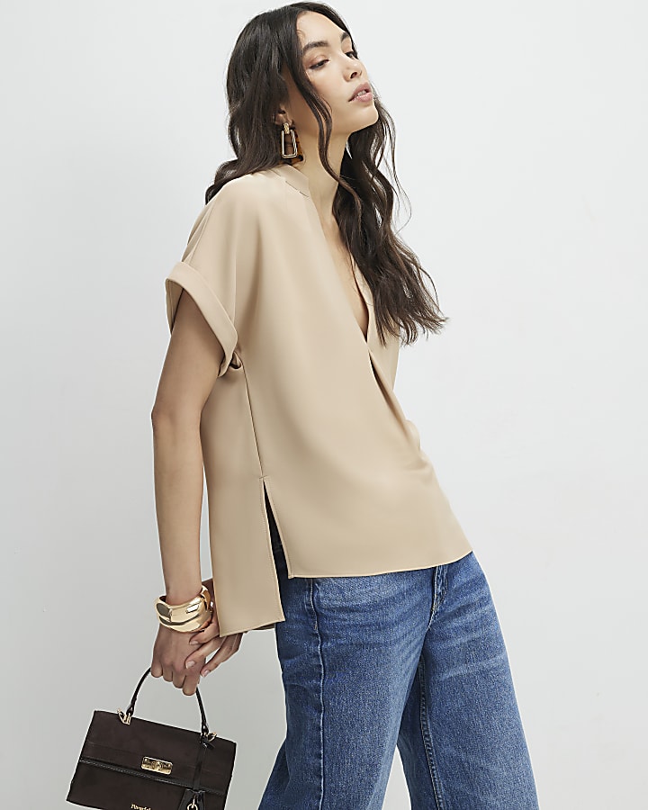 Brown Notch Neck T-Shirt