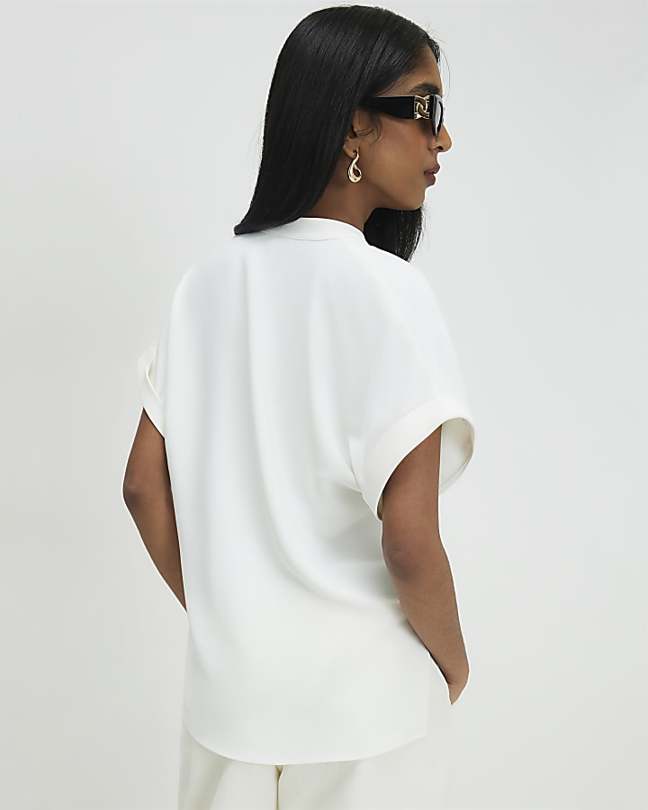 Cream Notch Neck Short Sleeve Top