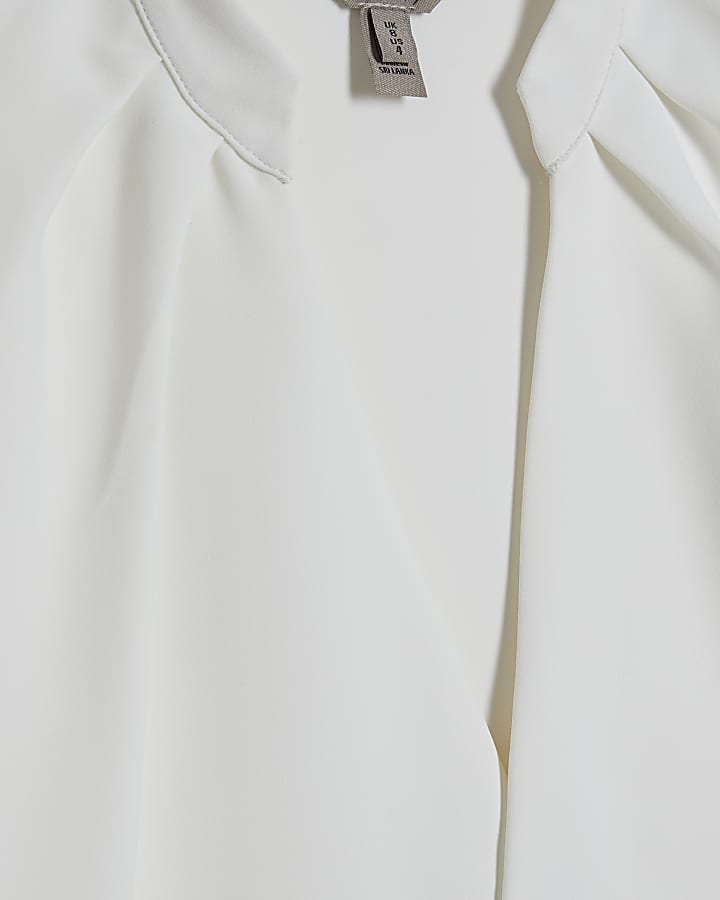 Cream Notch Neck Short Sleeve Top