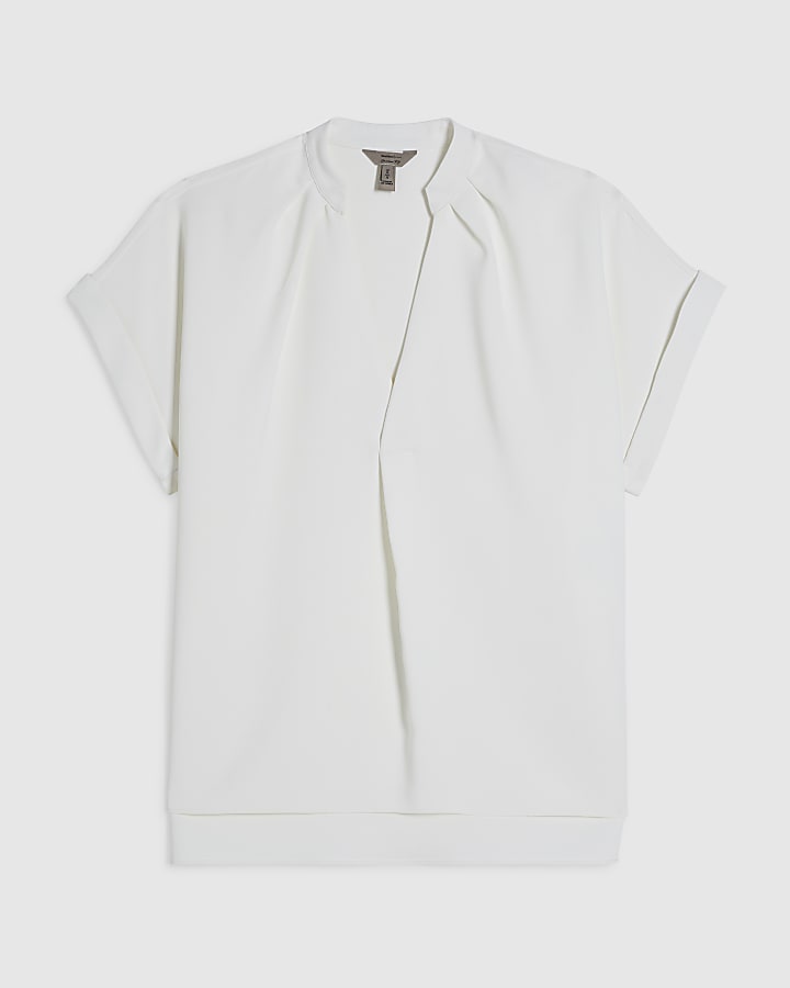 Cream Notch Neck Short Sleeve Top