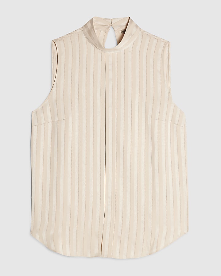 Cream Satin Stripe Tunic Top
