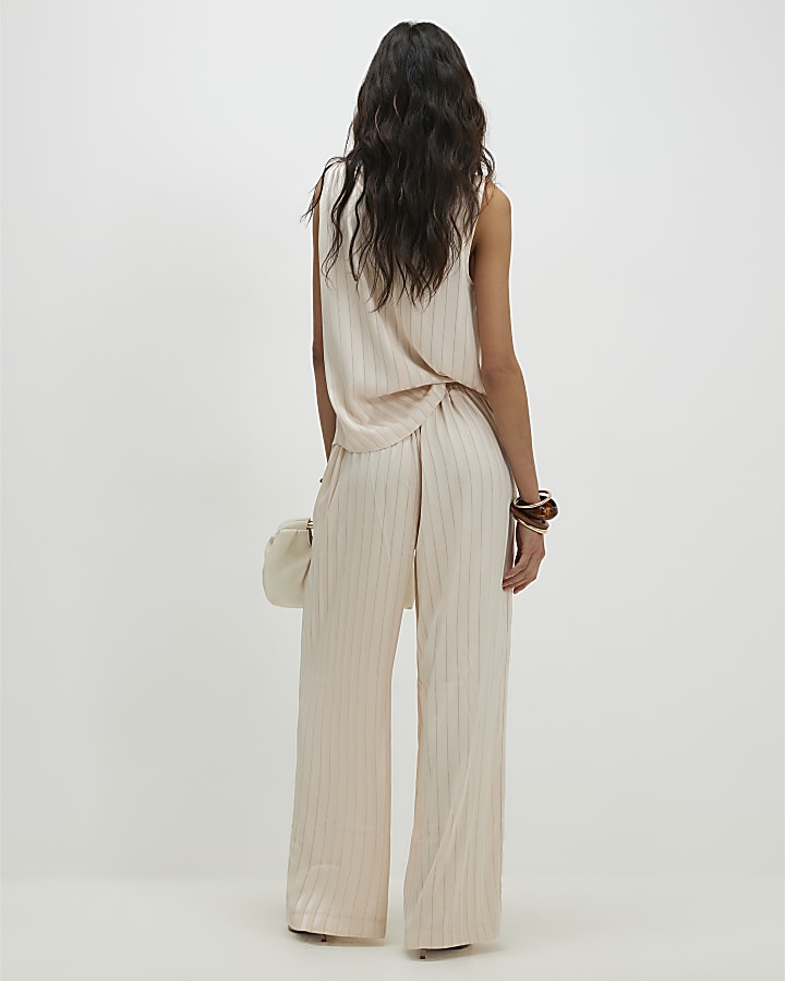 Cream Satin Stripe Trousers
