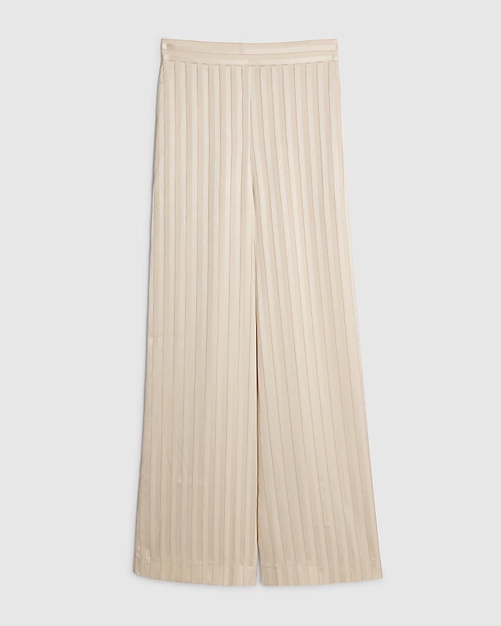 Cream Satin Stripe Trousers
