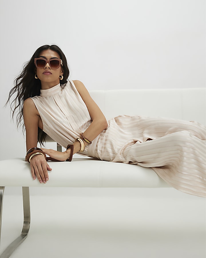 Cream Satin Stripe Trousers