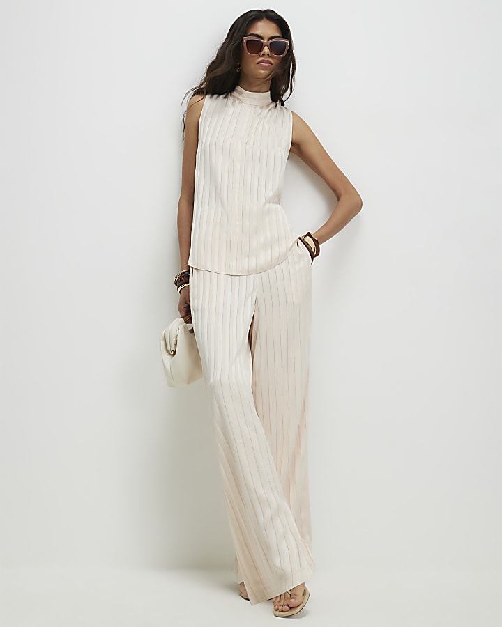 Cream Satin Stripe Trousers