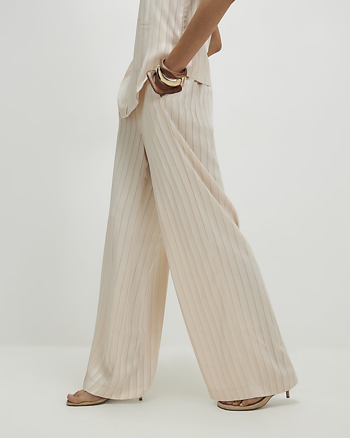 Cream Satin Stripe Trousers