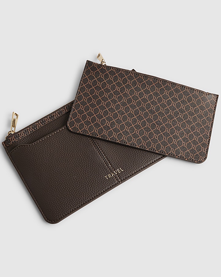 Brown Monogram Print Travel Wallet