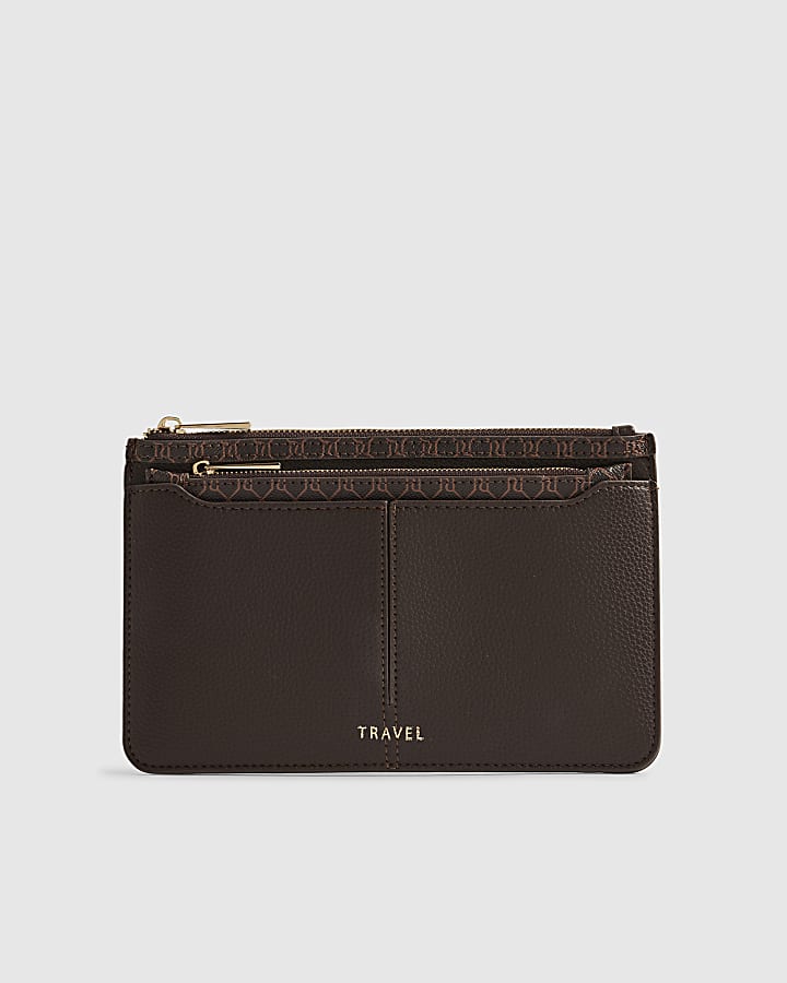 Brown Monogram Print Travel Wallet