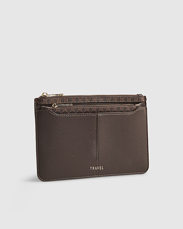 Brown Monogram Print Travel Wallet