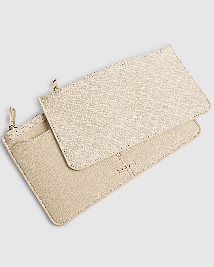 Cream Monogram Print Travel Wallet