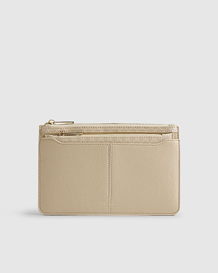 Cream Monogram Print Travel Wallet