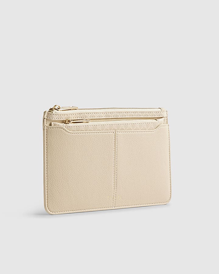 Cream Monogram Print Travel Wallet