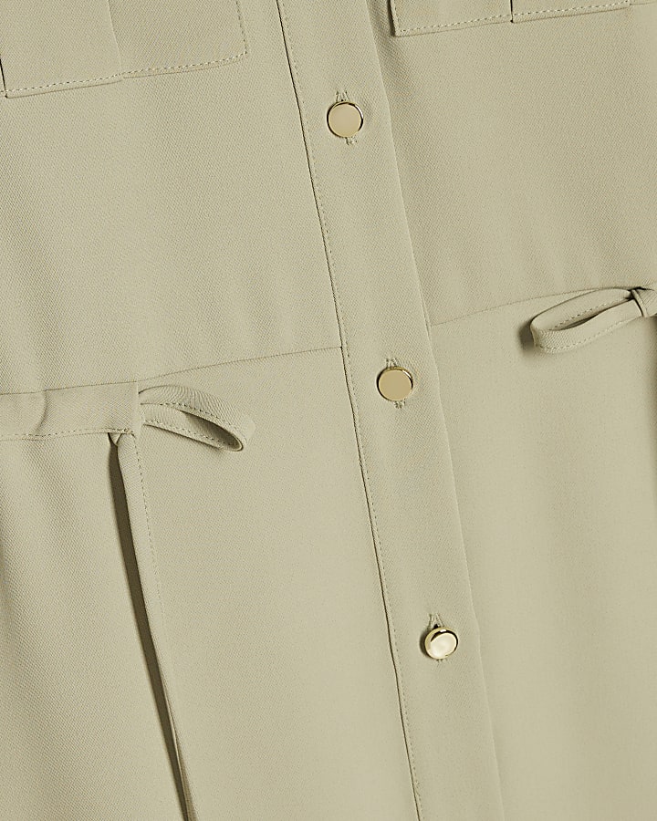 Khaki Crepe Drawstring Waist Shirt