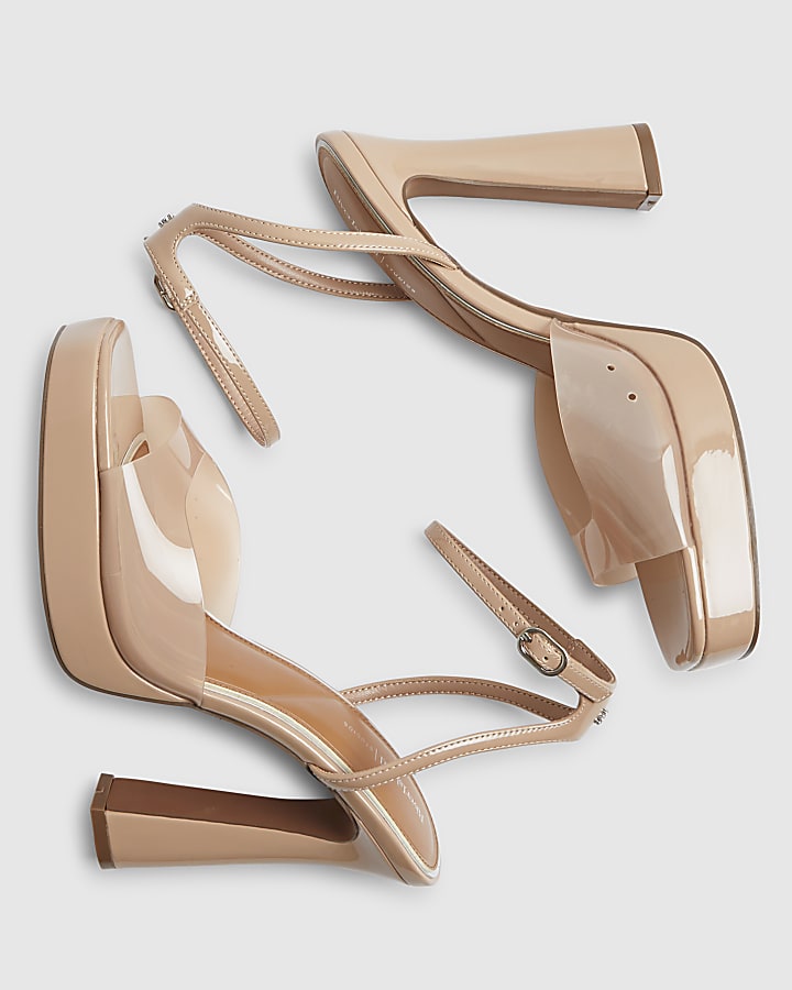 Beige Perspex Platform Heeled Sandals