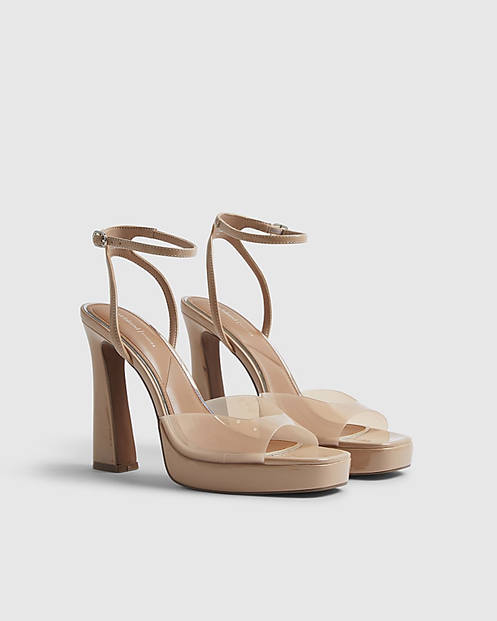 Beige Perspex Platform Heeled Sandals