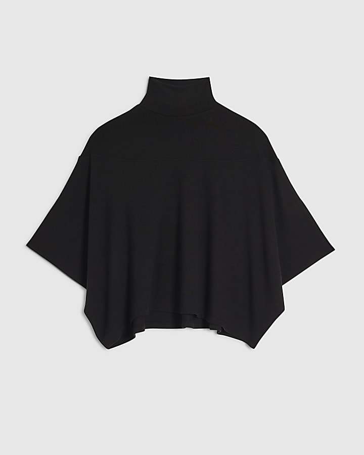 Black Short Sleeve Cosy Cape Top