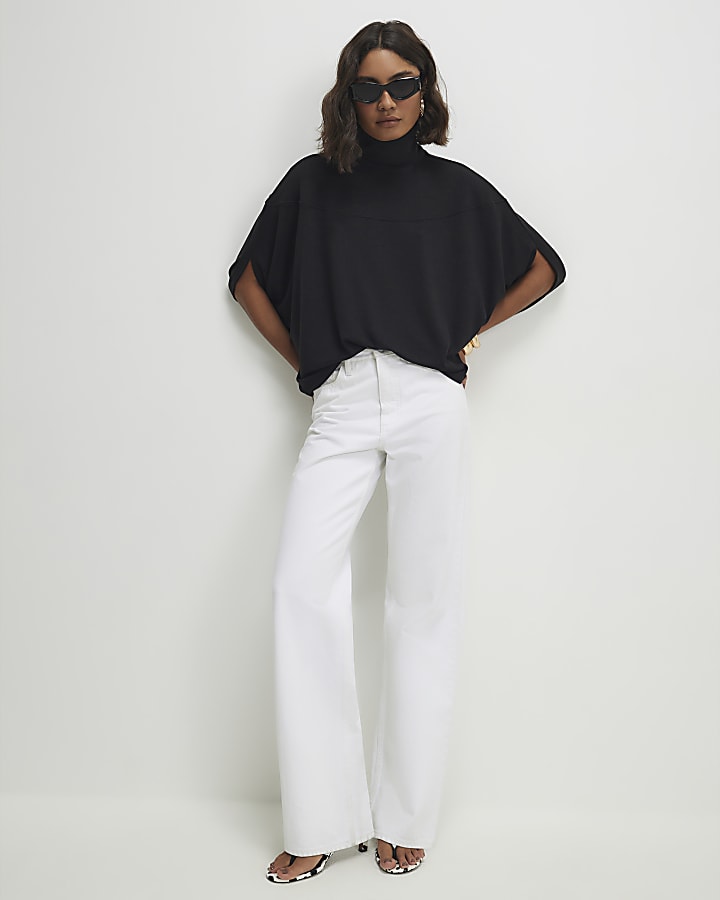 Black Short Sleeve Cosy Cape Top