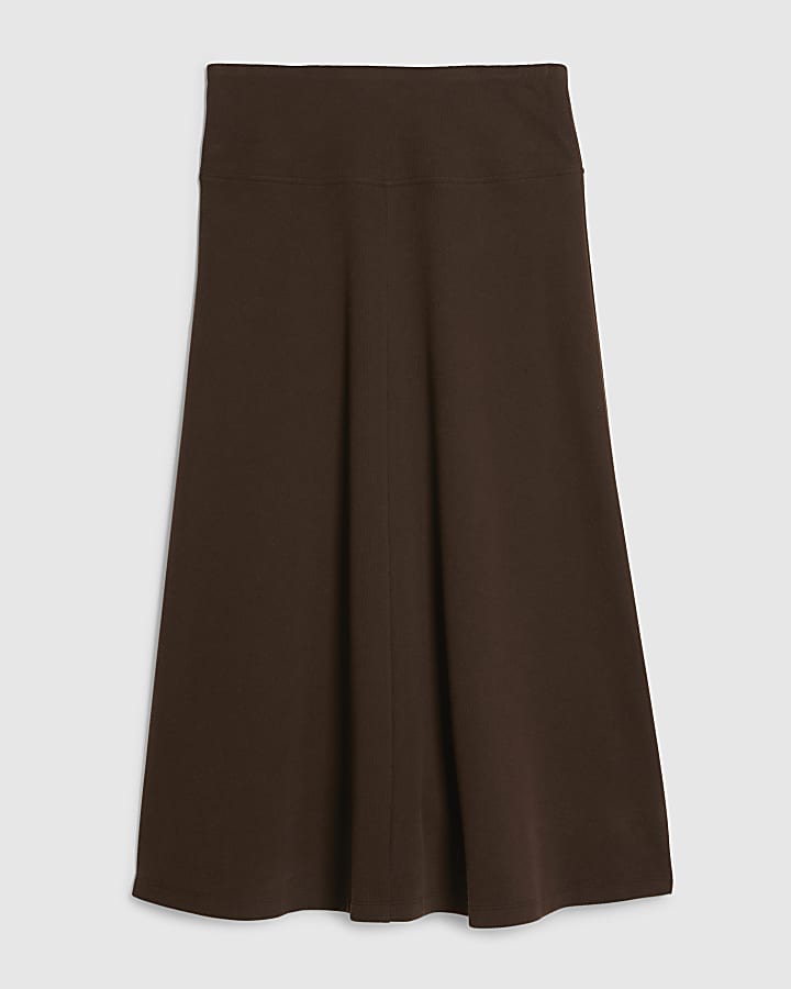 Brown Ribbed Cosy Midi Skirt