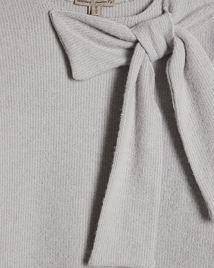 Grey Long Sleeve Cosy Bow Top