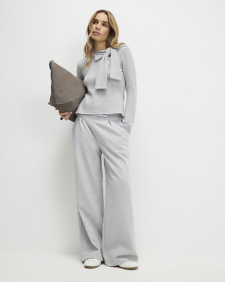 Grey Long Sleeve Cosy Bow Top