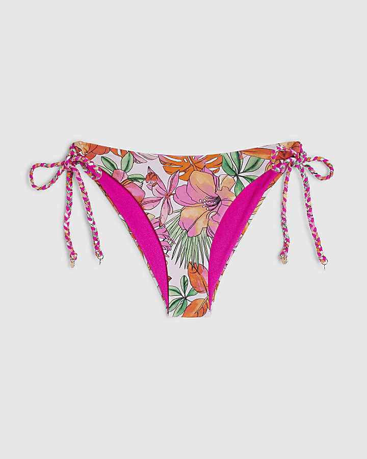 Pink Reversible Tie Side Bikini Bottoms