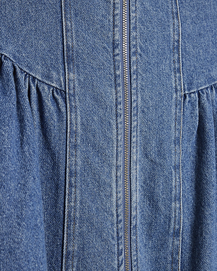 Blue Denim Sleeveless Zip Front Swing Dress