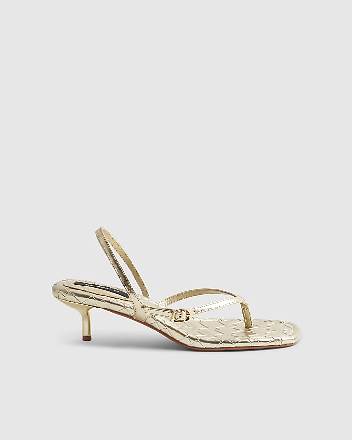 Gold Toe Thong Low Heeled Sandals