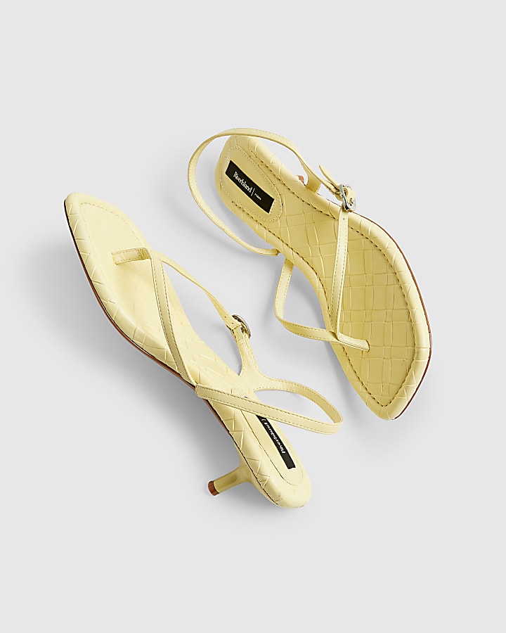 Yellow Toe Thong Low Heeled Sandals
