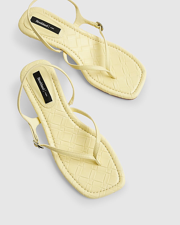 Yellow Toe Thong Low Heeled Sandals