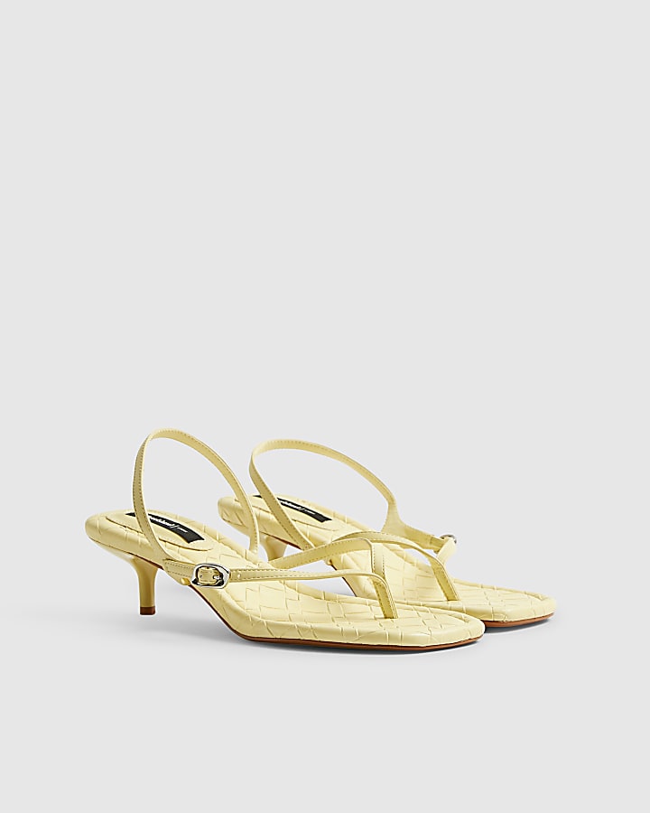 Yellow Toe Thong Low Heeled Sandals