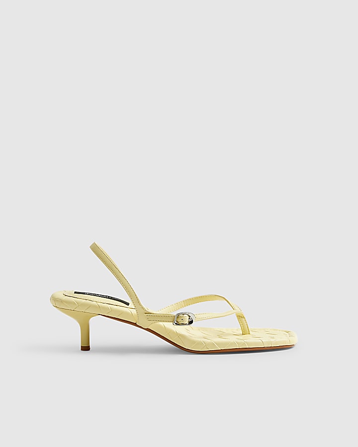 Yellow Toe Thong Low Heeled Sandals