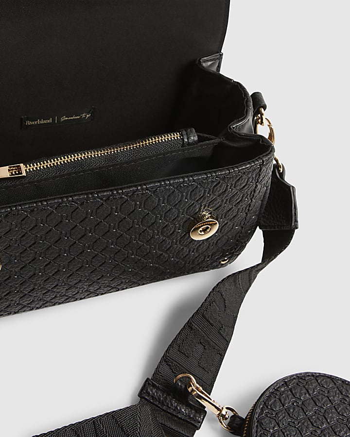 Black Monogram Print Cross Body Bag