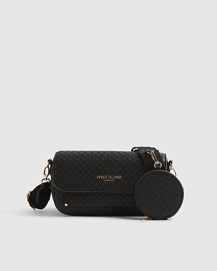 Black Monogram Print Cross Body Bag