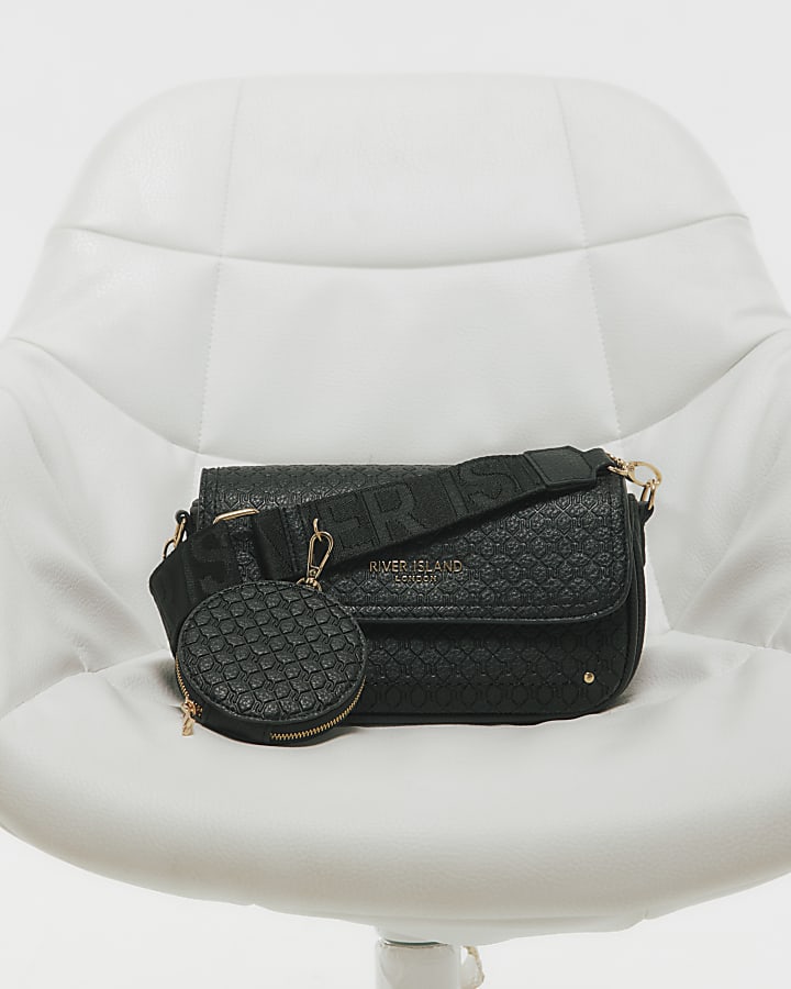 Black Monogram Print Cross Body Bag