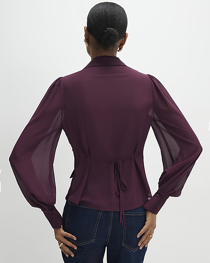 Purple Long Sleeve Corset Detail Blouse