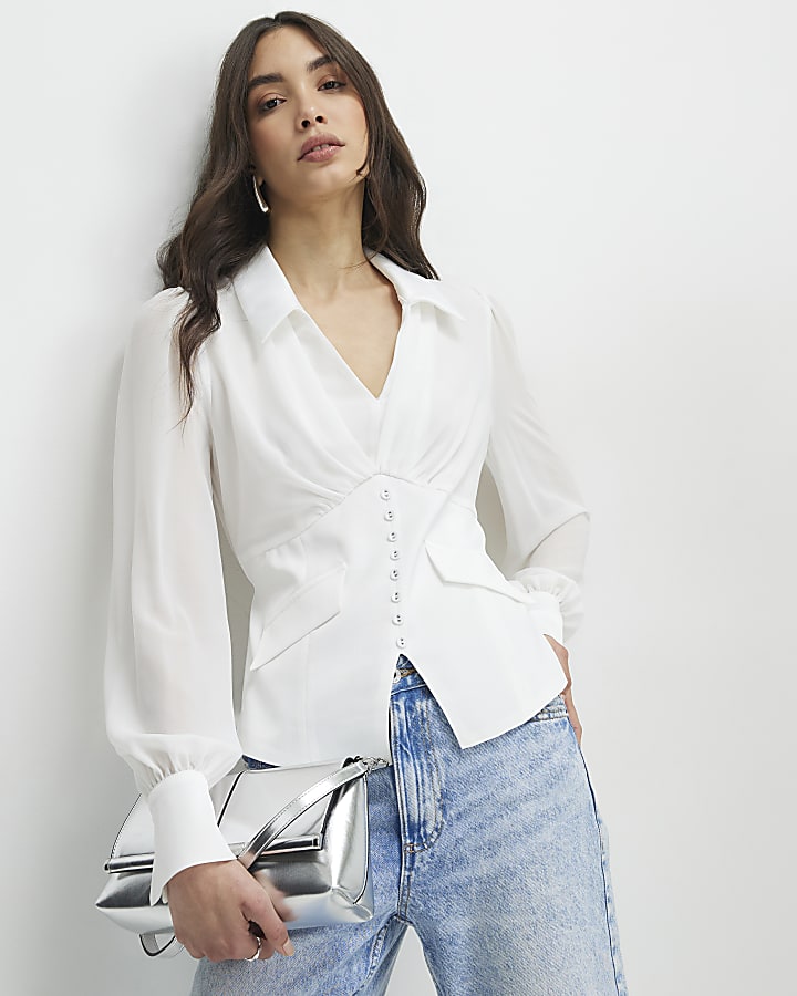 White Corset Detail Blouse