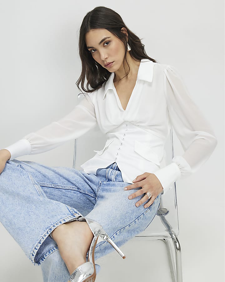 White Corset Detail Blouse