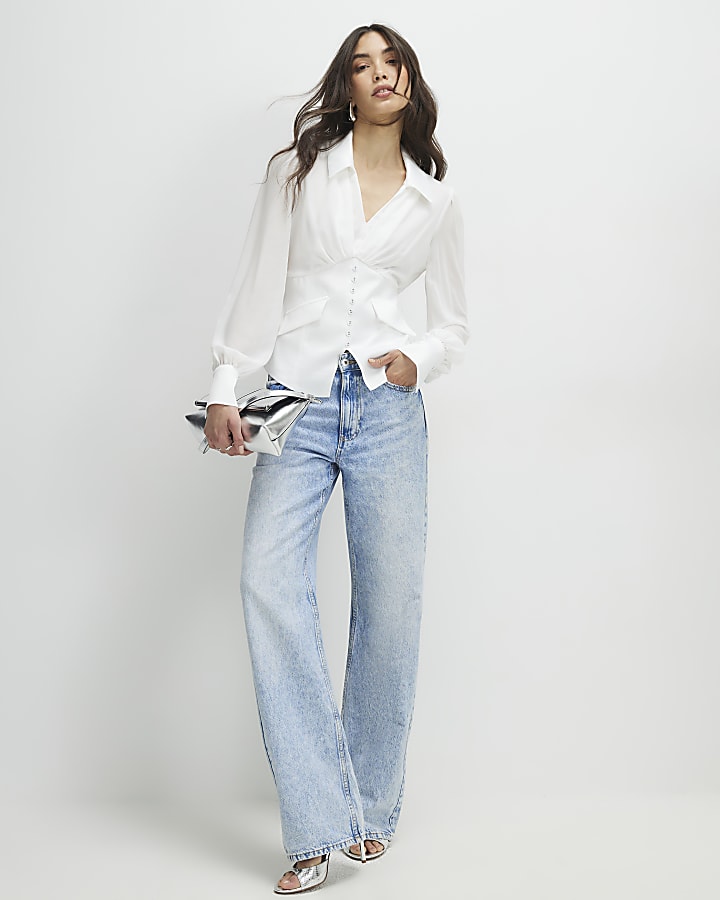 White Corset Detail Blouse